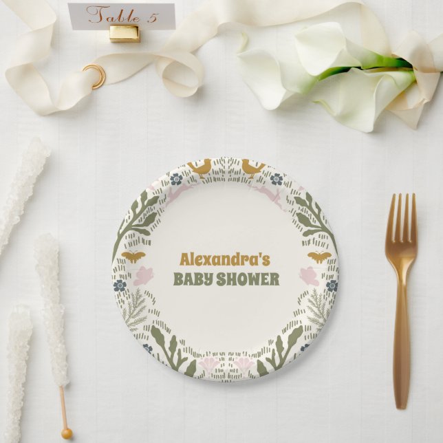 Assiettes En Carton Baby shower rustique de fougère verte (Mariage)