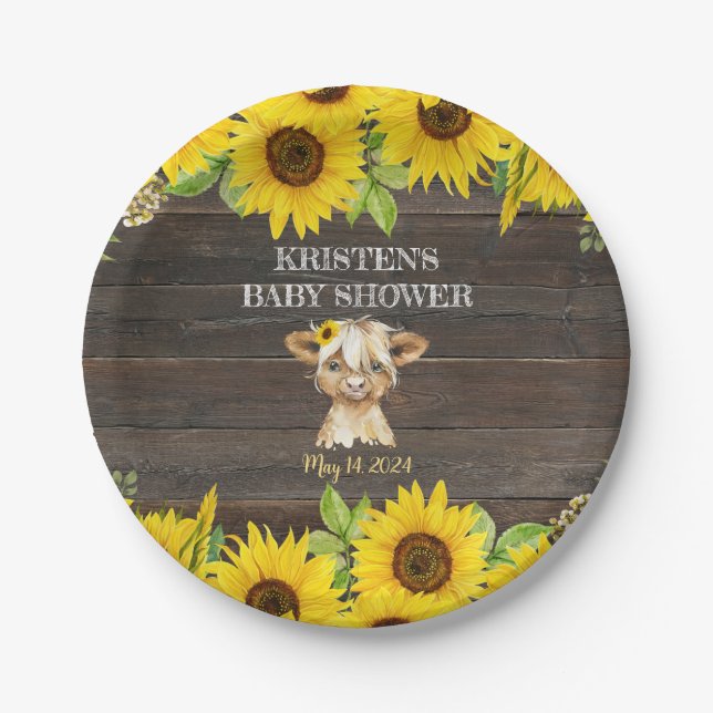 Assiettes En Carton Baby shower rustique de la vache de Sunflower High (Devant)