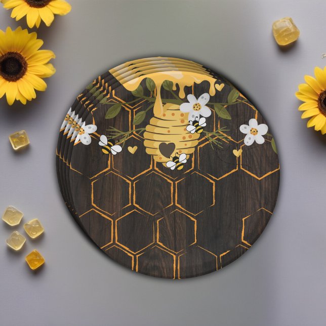 Assiettes En Carton Baby shower rustique des abeilles domestiques (Créateur téléchargé)