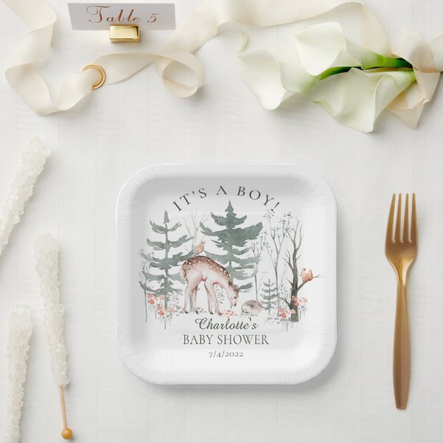 Assiettes En Carton Baby shower Rustique des animaux forestiers (Mariage)