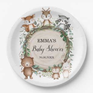 Assiettes En Carton Baby shower Rustique des animaux forestiers