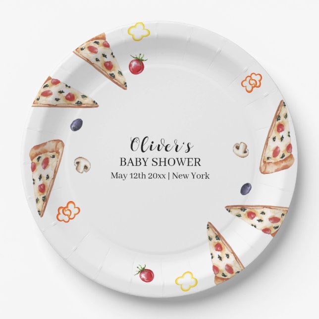 Assiettes En Carton Baby shower Rustique moderne Italien Slice Pizza (Devant)