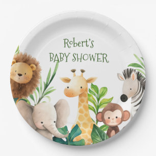 Assiettes En Carton Baby shower Safari animal watercolor