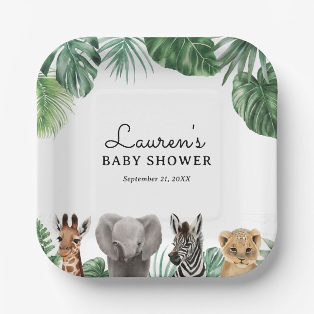 Assiettes En Carton Baby shower Safari Animaux (Recto)