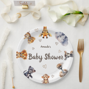 Assiettes En Carton Baby shower Safari Animaux mignons