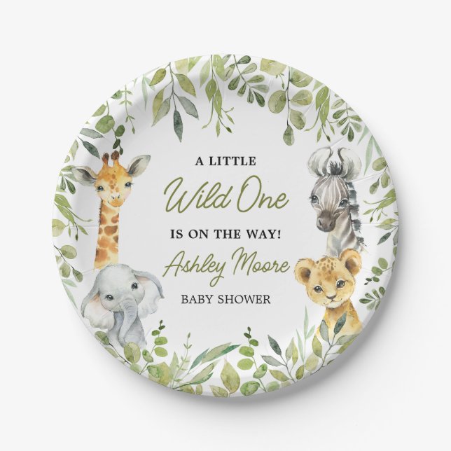 Assiettes En Carton Baby shower Safari Wild One Jungle (Devant)
