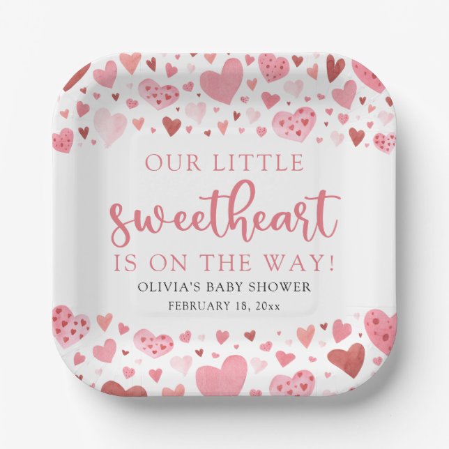 Assiettes En Carton Baby shower Saint-Valentin rose rouge petit amoure (Recto)