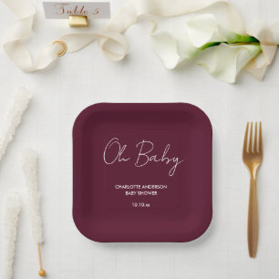 Assiettes En Carton Baby shower script moderne bordeaux élégant
