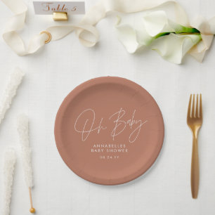 Assiettes En Carton Baby shower script moderne terre cuite élégante
