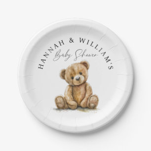 Assiettes En Carton Baby shower simple Aquarelle Teddy Bear