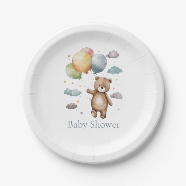 Assiettes En Carton Baby shower simple en peluche bleu (Devant)