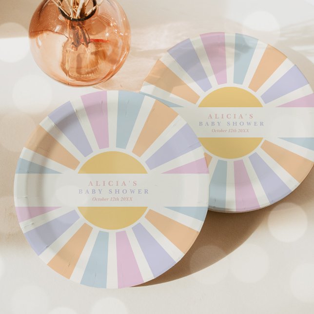 Assiettes En Carton Baby shower Soleil Ici Venez Les Rayons Soleil Ros (Créateur téléchargé)
