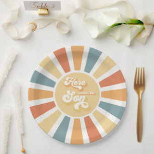 Assiettes En Carton Baby shower Soleil Venez Ici Le Son Jaune Rayons