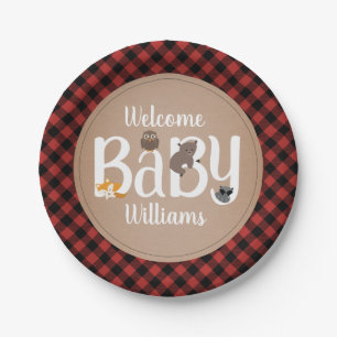 Assiettes En Carton Baby shower somnolent de plaid de région boisée