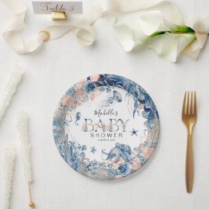 Assiettes En Carton Baby shower sous-marin d'aquarelle enchanteur