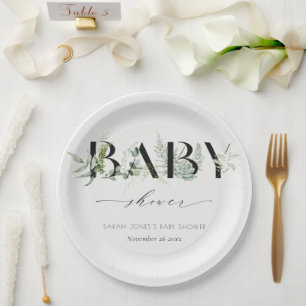 Assiettes En Carton Baby shower Succulent de fougère à feuilles cend