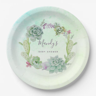 Assiettes En Carton Baby Shower Succulents Aquarelle