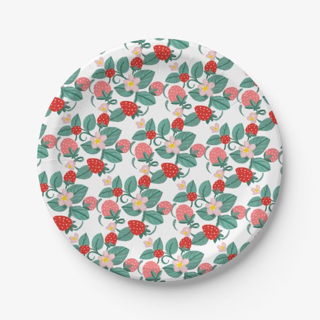 Assiettes En Carton Baby shower sucré aux fraises illustré (Devant)