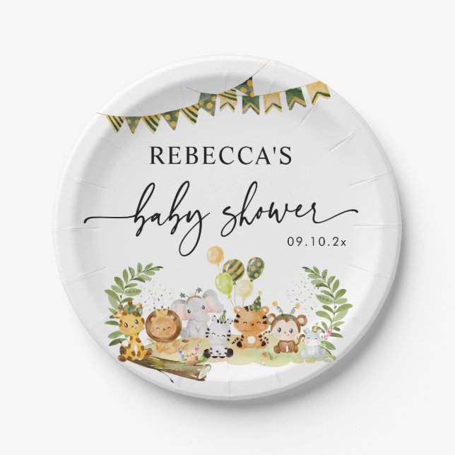 Assiettes En Carton Baby shower Super Cute Safari Jungle Party (Devant)