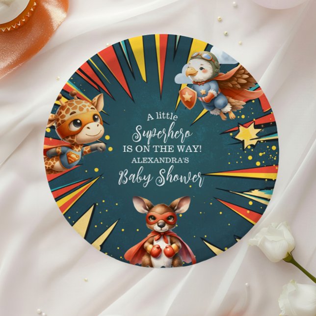 Assiettes En Carton Baby shower Superhero Animaux amusants (Créateur téléchargé)