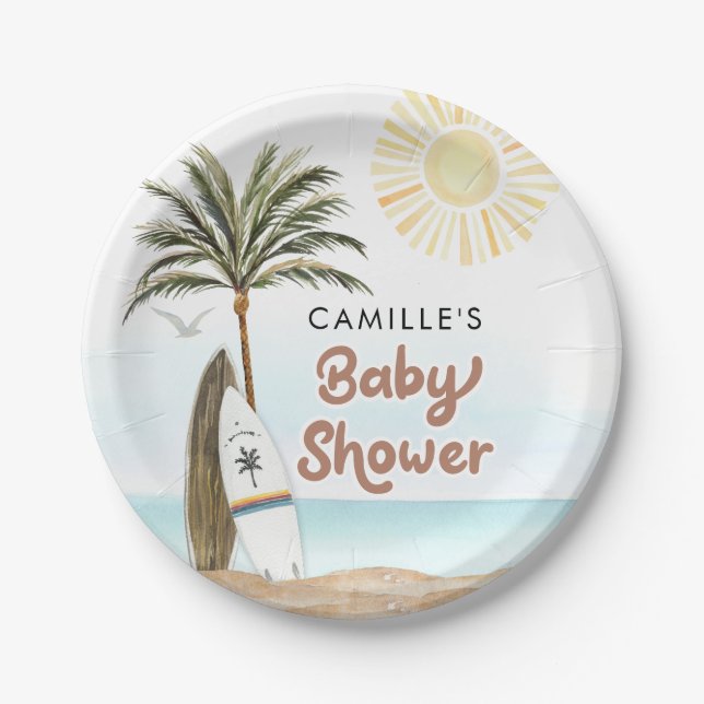 Assiettes En Carton Baby shower Surf de plage (Devant)