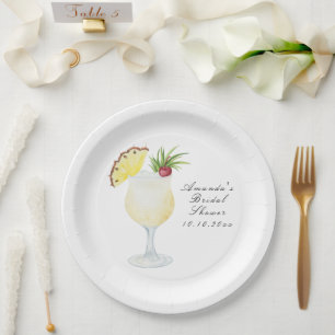 Assiettes En Carton Baby Shower Thème Aquarelle Cocktail Pina Colada