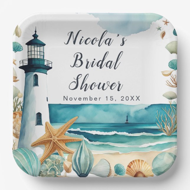 Assiettes En Carton Baby Shower Thème Phare Nautique (Recto)