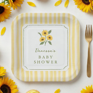 Assiettes En Carton Baby Shower Tournesol & Rayures Jaunes
