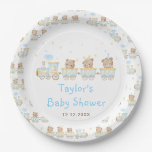 Assiettes En Carton Baby Shower Train Bleu Ours