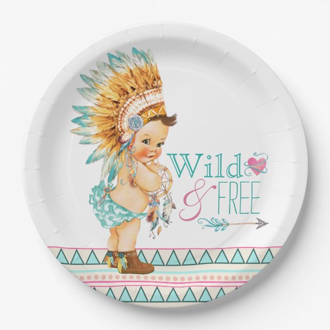 Assiettes En Carton Baby shower tribal de filles (Devant)