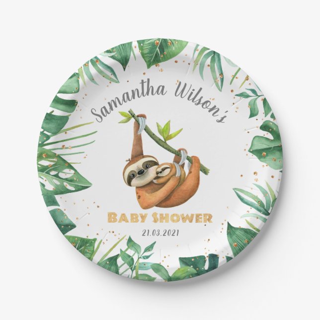 Assiettes En Carton Baby shower Tropical Mignonne  (Devant)