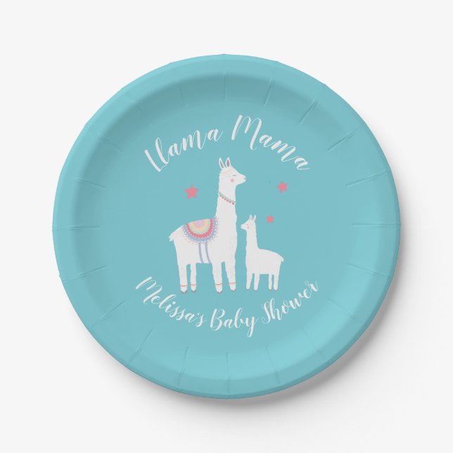 Assiettes En Carton Baby shower Turquoise Cute Llama Mama (Devant)