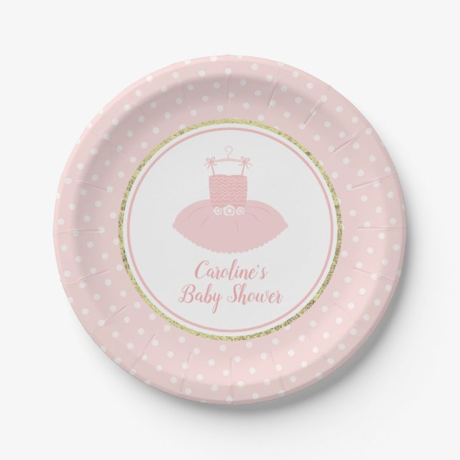 Assiettes En Carton Baby shower Tutu rose et or (Devant)