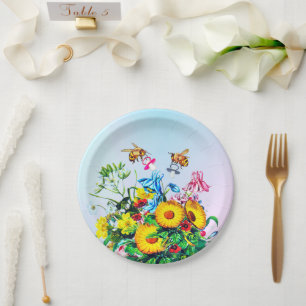 Assiettes En Carton Baby shower Twins Bees Floral Pacifier