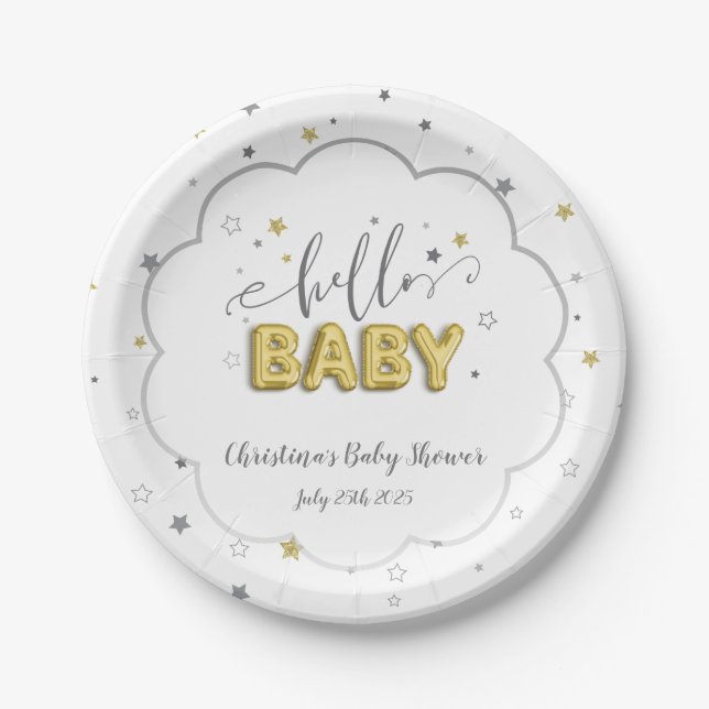 Assiettes En Carton Baby shower Twins Neutre Genre Twins Stars (Devant)