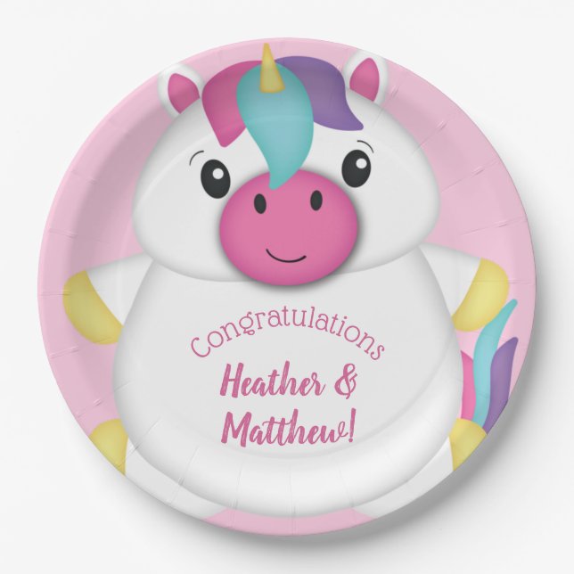 Assiettes En Carton Baby shower Unicorne rose (Devant)