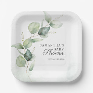 Assiettes En Carton Baby shower végétal Eucalyptus