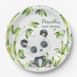 Assiettes En Carton Baby shower vert Bamboo Panda non sexiste