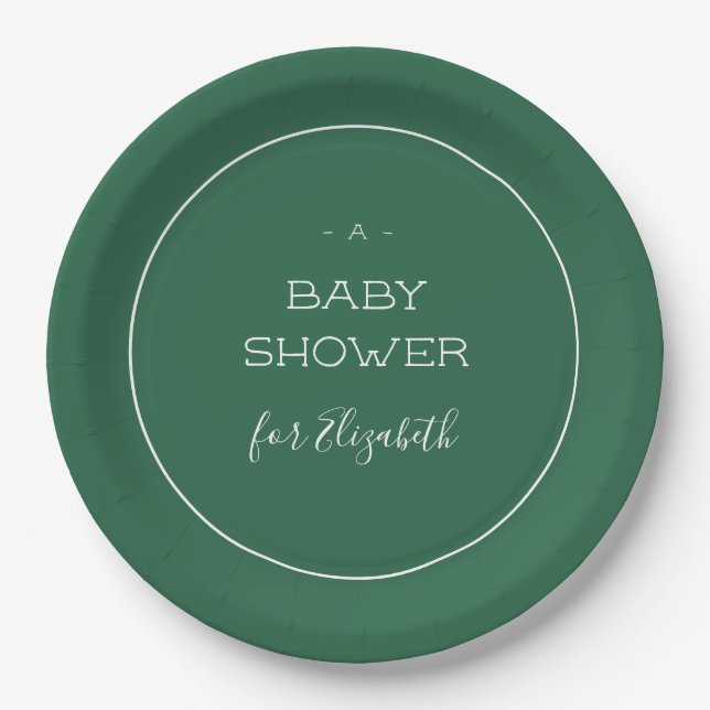 Assiettes En Carton Baby shower vert de la forêt (Devant)