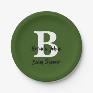 Assiettes En Carton Baby shower vert forêt Monogramme Jungle Thème