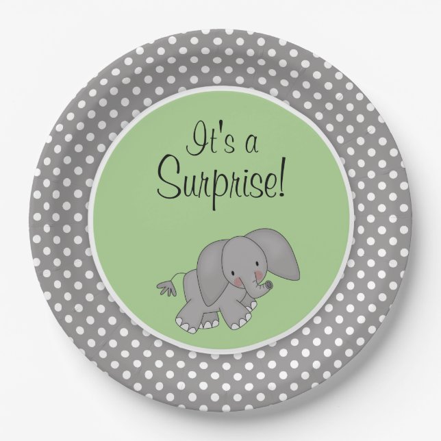 Assiettes En Carton Baby shower vert mignon de neutre de genre (Devant)