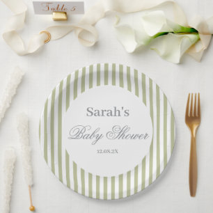 Assiettes En Carton Baby Shower Vert Sauge Rayures