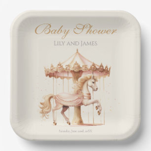 Assiettes En Carton Baby shower vintage d'aquarelle de cheval rose
