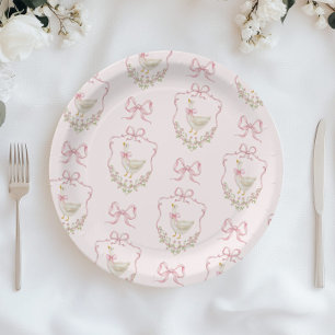 Assiettes En Carton Baby shower Vintage de la crête de la poule rose d