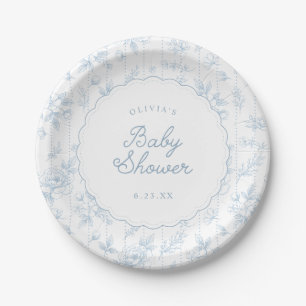 Assiettes En Carton Baby Shower Vintage Floral Français Bleu à Bordure