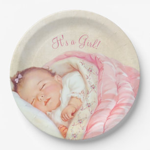 Assiettes En Carton Baby shower vintage pour fille