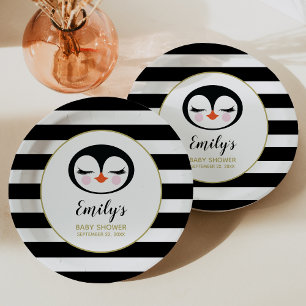 Assiettes En Carton Baby shower visage de pingouin doux