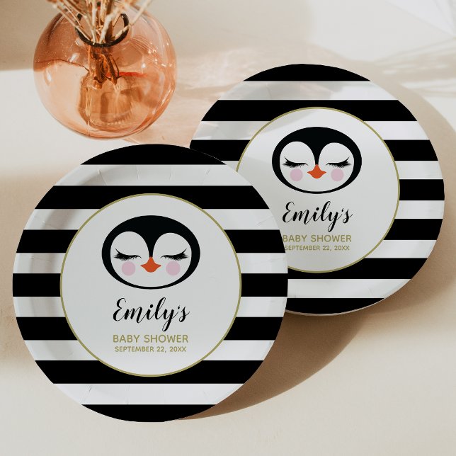 Assiettes En Carton Baby shower visage de pingouin doux (Créateur téléchargé)