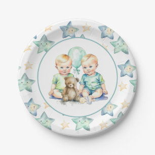 Assiettes En Carton Baby shower Watercolor Twin Boys