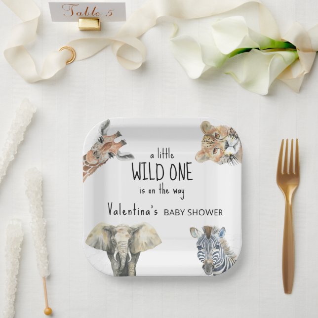 Assiettes En Carton Baby shower Wild One Safari Animaux (Mariage)